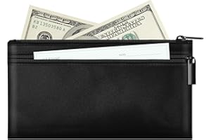 HAUTOCO Money Bags, Money Envelopes with Zipper, Cash Pouches Cash Bags for Banking, PU Leather Money Wallet with Dual Pockets for Business Office, Travel Pouch for Passport Bills, Black