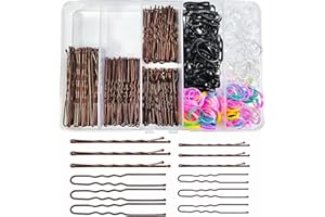 Hanyousheng 650 Pezzi Set Forcine per Capelli, Mollette a U, Elastici per Capelli 5cm 6cm 7cm con Scatola Portagioie per Acconciature Donna, Marrone