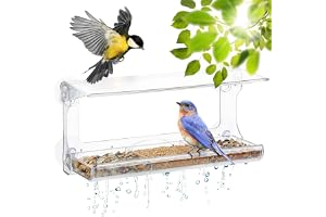 Väderbeständig akrylfönsterfågelmatare med starka sugkoppar, dräneringshål och avtagbar bricka i 3 sektioner – 30 x 11,6 x 13 cm. Fågelskådningsgåvor för uppstängning, fågelskådning inomhus av DF Omer