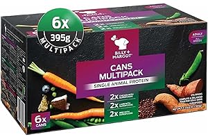Billy + Margot Multipack Grain Free Wet Dog Food, Pack of 6 x 395g Cans, Beef, Chicken and Lamb with Superfoods for Adult Dogs, Single Protein Premium All Natural