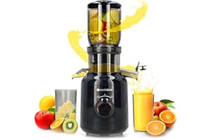 Silvergear® Licuadora | Extractor de Zumos y Verduras | Slowjuicer 250 W | Extractor 103 mm Apertura | Sin BPA | Slowjuicer Potente Motor a 60 rpm | 2x Envases de 450 ml | Negro
