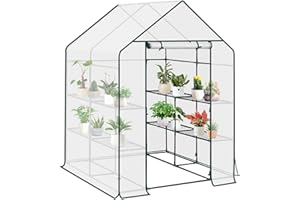 WOLTU Foliengewächshaus, Tomatengewächshaus für Garten Balkon, Indoor & Outdoor, Metallgestell, Gewächshaus mit 3 Ablagen, für Frühbeet Gemüse Blumen, 143 x 195 x 143 cm, Weiß