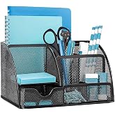 Desk Organiser Mesh Metal Office Organiser with Drawer and Pen Holder 6 Sorting Compartments for Pens Metal Table Organiser Office School Pens Space Saving Organisation