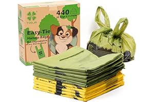 YORJA Tie Handles Dog Poo Bags, 440 Pet Poop Bags, Thick and Strong 100% Leak-Proof Biodegradable Waste Bags
