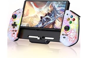 ALEEMTRY Switch Controller, Wireless Switch Pro Controller Handheld Modus mit Hall Effect Sticks/Turbo/Tischständer/6 Achsen Gyro, Großer Griff Controller Switch für Switch/OLED(Weiße Risse)