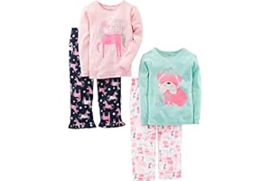 Simple Joys by Carter's Pijama de 4 Piezas (Parte Superior de Algodón y Parte Inferior de Felpa) Niña