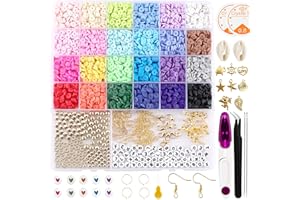 Wetisedg 6000＋Pcs Clay Beads Bracelet Making Kit 24 Colors Flat Round Polymer Clay Beads Set with Letter Beads & Pendant Charms for Jewellery Making Bracelets Necklace DIY