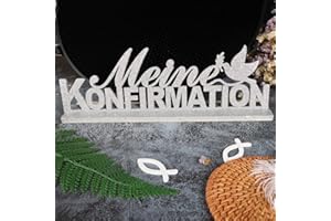 COLOFALLA Tischdeko Konfirmation Holz Silber Glitzer Schriftzug Meine Konfirmation Holzdeko Aufsteller Taube Konfirmation Deko für Mädchen Junge Dekoration