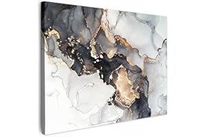 MuchoWow© Impression sur Toile Decoration Murale Peinture 70x50 cm Tableaux Decoratifs Muraux Décoration Chambre Marbre - Or - Abstrait - Noir et blanc - Luxe