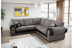 HHI Grey Jumbo Cord Corner Sofa settee | 5 Seater Sofas | corner couch for living room | 2C2 suite with free scatter back cushions