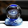 3D Crystal Ball Engraved The Galaxy with Space Lights Base Astronomy Gifts for Men Boyfriend, 6cm/2.36 in. Glass Globe Science Planets Universe Model Ornaments for Kids Celestial Decor