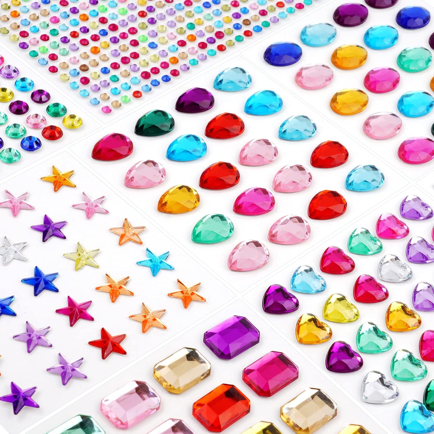 Vicloon Autocollants, 900+ Auto-Adhésifs Diamant Gem Cristal Acrylique pour Visage Maquillage Ongles DIY Décoration