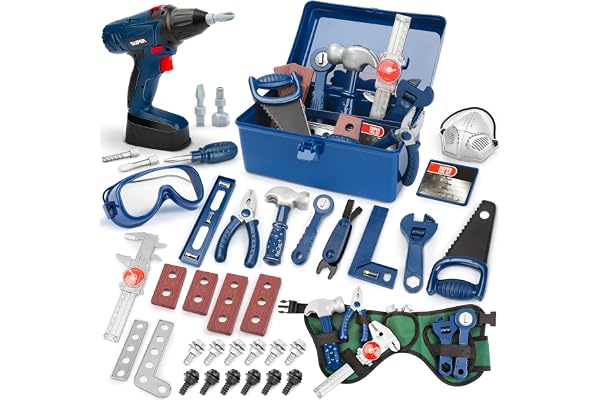 Vanplay Ensemble d'outils 52 pièces ceinture électronique boîte à outils jouets pour garçons et filles 3-7 ans