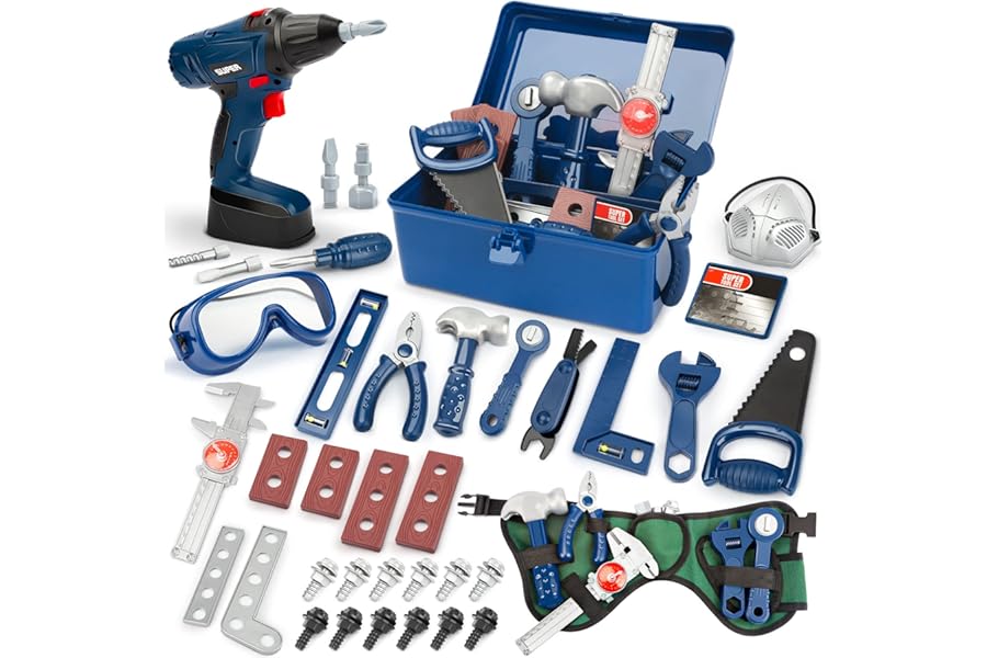 Vanplay Kids Tool Set 52Pcs Tools Kit with Electronic Toy Dril Belt Tool Box Toys for Boys Girls Ages 3 4 5 6 7 Years Old for Kids