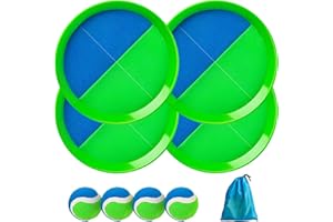 U&C Planet Catchball Game Gioco di Lancio della Palla in Velcro Palla Impermeabile Bambini 3-12 Anni 4 Palette e 4 Palle Lancio e Cattura della Palla Giochi di Famiglia all'aperto, Blu e Verde