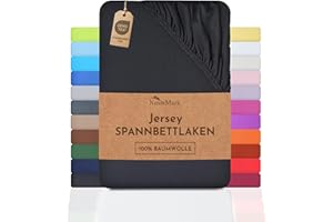 NatureMark Prześcieradło dżersejowe z gumką, 100% bawełna, w wielu rozmiarach i kolorach, markowa jakość, Öko-Tex Standard 100 (180x200-200x200 cm, Czarny)