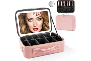 [Grand] Topdirect Trousse de Maquillage avec Miroir, Maquillage LED Valise Maquillage Trousse de Maquillage Voyage avec Makeup Organizer Séparateurs Réglables Sac à Cosmétiques pour Femme