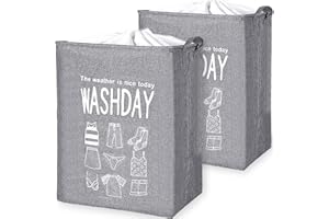 Tonsooze Cesto portabiancheria Grande, Impermeabili Portabiancheria, Grande Cesto Biancheria Pieghevole con Manico per Biancheria Cesto per Vestiti, Giocattoli, Camera da Letto, 2 Grigio (75L)