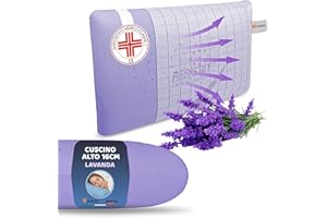 BELTALIA Cuscino Cervicale Alto 16 cm Aromaterapico Antirussamento – Dispositivo Medico Classe 1 Detraibile – Traspirante – Fodera Resistat – Made in Italy - (1, Lavanda Resistat, 73x43 H16)