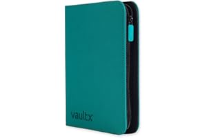 Vault X 4-kieszeniowy segregator na karty kolekcjonerskie z zamkiem, 160 kart, wysokiej jakości materiał Exo-Tec, 20 stron bocznie ładowanych, folder na gry kolekcjonerskie, sportowe, TCG (Turkusowy)