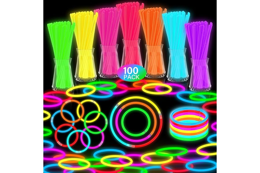 DELEE 100PCS Glow Sticks,Glow Sticks Party Packs Neon Glow Stick Bracelets,Glow Necklaces for Kids Adults, Perfect for Weddings,Parties,Festivals,Halloween,Christmas - Glow in the Dark Party Supplies