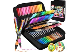 Lyuvie Rotuladores Acrilicos,96 Colores 3mm Punta Media Marcadores Rotuladores Acrílicos Permanentes para Pintar Rocas Tela Plástico Vidrio Guijarros Piedra Metal Madera Cerámica