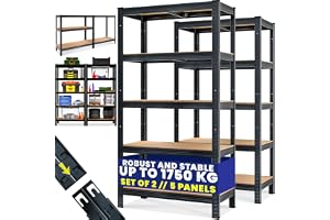 Monzana® 2x 5 Tier Heavy Duty Garage Shelving Unit 180x90x40cm Shelf Black | Shed Racking, Galvanised Steel, Metal Shelving U
