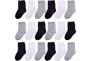 Duufin 18 Pairs Toddler Crew Socks Kids Mid Cut Half Cushion Socks Breathable Unisex Toddler Socks for Baby Girls and Boys
