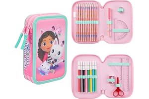 Gabby's Dollhouse Porta Penne per Bambini, Astuccio Scuola 2 Scomparti per Bambina, Portapenne Completo di Colori