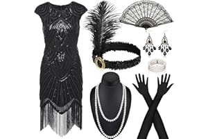 Alintor 20er Jahre Kostüm Damen mit Accessoires: Gatsby & Charleston Flapper Kleid für Fasching