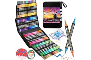 LACONILE 120 Marqueurs Acryliques Double Pointe (Pointes Fines et Pinceau) - Trousse en Tissu Transportable, Inclus Palette de Couleurs Pour Pierre, Verre, Bois, Tissu, Céramique Idéal Artistes & Adults