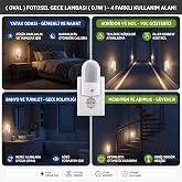 Oval Fotosel Gece Lambası 0.1W Sens&ouml;rl&uuml; Otomatik Prizli | Karanlıkta Otomatik Yanar, IP44 Suya Dayanıklı, Geniş Sens&ouml;r Menzil