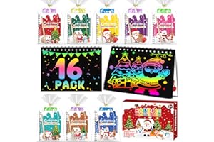 LIKYMO Christmas Party Bag Fillers - Rainbow Scratch Art Christmas Crafts for Kids Party Bags Fillers, Christmas Stocking Fillers Gifts for Boys Girls Age 4-9 (16-Pack-Christmas)