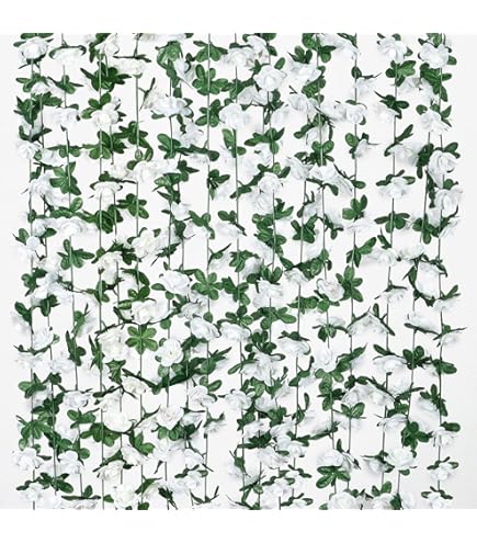 Weldomcor Kunstmatige roze bloemenslinger, 2,45 m, bloemenkrans, 8 stuks, rozen, wijnstokken, zijden bloemen, buiten, hangende kunstbloemen, decoratie voor bruiloftsboog, slaapkamer, muur