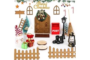 LAISLLA Wichteltür Zubehör Weihnachten Set, 24 Stück Wichtel Zubehör Weihnachtsdeko, Holz Wichtel Tür Deko mit Briefkasten Stiefel Weihnachtsbaum Zaun Öllampe Leiter für Kinder Feentür Weihnachtsdeko