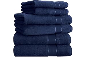 ‎MIXIBABY Mixibaby Set of 6 Towels, 2 x Bath Towels, 2 x Hand Towels, 2 x Guest Towels, 100% Cotton Terry Towelling, Colour: Dark Blue