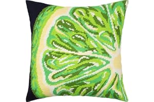 Brvsk Kit de point d'aiguille de cuisine pour adultes et débutants — Tranche de citron vert 40,6 x 40,6 cm avec motif imprimé clair et précis sur toile de coton; comprend 2 aiguilles, fil et tableau