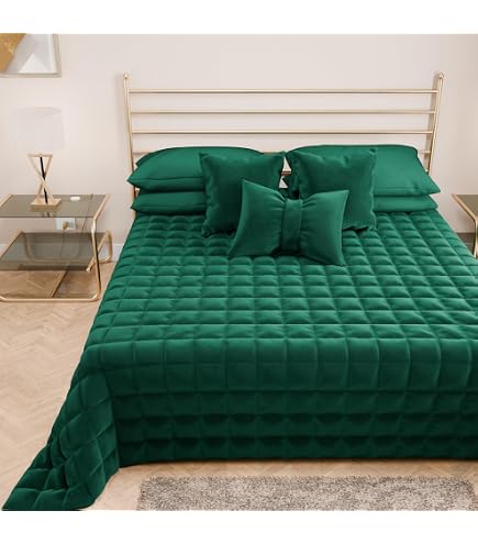 Copriletto In Velluto HOMLA Aurum – Trapuntato Geometrico, 220x240 Cm, Colore Oro