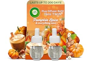 Airwick Plug in Diffuser Twin Refill, Pumpkin Spice & Everything Nice, Pack 1 x 19ml, Long Lasting Fragrance, Lasts up to 200 days, Plug in Air freshener