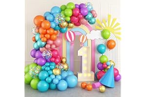 GOVPY Multicolor Neon Balloon Arch Garland Kit, Assorted Color Blue Purple Orange Green Pink Green Gold Rainbow Balloon Garland, Colorful Balloon Arch Kit for Kids Carnival Summer Birthday Party Decorations