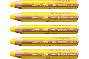 STABILO woody 3 in 1 - Matita colorata Multi-Funzione - Confezione da 5 - Giallo Neutro