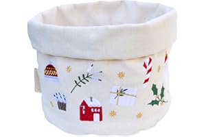 Papierdrachen Cestino per il pane con ricamo in beige, rosso oro – Natale – Cestino in tela – durevole – per conservare pane e pasticceria – decorazione da tavolo festiva – Set di lavagne natalizie 01