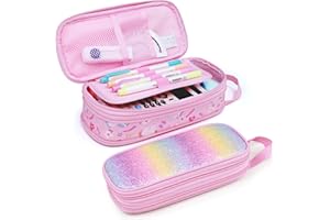 Bagseri Erweiterbar Federmäppchen Mädchen - Große Kapazität Mäppchen Mädchen für Schule, Niedlich Federmäppchen für Kinder, 2 Fächer und Stifthalter innen, Nur Federtasche (Rosa Einhorn)