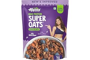 ALPINO 22% High Protein Super Oats Chocolate 1kg – Rolled Oats, Natural Peanut Butter, Cocoa Powder, Nuts & Seeds – 22g Protein, Source of Dietary Fibre & Healthy Fats, No Added Sugar & Salt