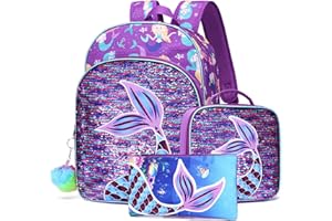 Aedcbaide Plecak szkolny, zestaw dla dziewcząt, 3 w 1, torby na książki dla nastolatków z wodoodporną torbą na lunch, lekki piórnik, kolorowy plecak na laptopa, książki, plecak dla uczniów, biuro, Fioletowy, 1, Sztuka dekoracyjna