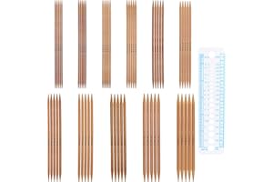 Coopay 55 piezas Juego de Agujas de Tejer de Bambú, Agujas de Tejer de Doble Punta de 13cm con Calibre de Aguja, Juego de Agujas de Tejer Rectas de 2,0-5,0 mm, para Calcetines y Artículos Pequeños