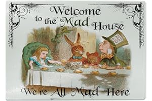 KRAFTYGIFTS Alice in Wonderland Chopping Board Glass Worktop Saver Cutting Kitchen Surface Protector - 30 x 40cm Birthday Gift CAW06