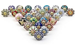 RAJRANG BRINGING RAJASTHAN TO YOU Pack de 30 boutons de tiroir et de meuble en céramique multicolore peints à la main, de style antique floral rond pour armoire