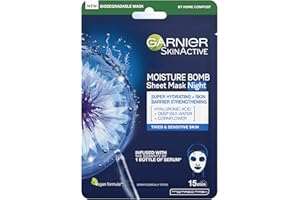 Garnier Moisture Bomb Night Time Deep Sea Water And Hyaluronic Acid Sheet Mask, Hydrating And Replenishing, Biodegradable And Vegan Tissue, Rose, 28 G, Pack Of 1