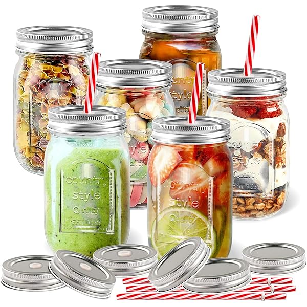 Wilko Drinking Jars With Reusable Straws (450 Ml, 12 Pc), 49 OFF